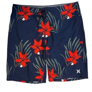 Hurley board shorts, navy blue tropical pattern size 32